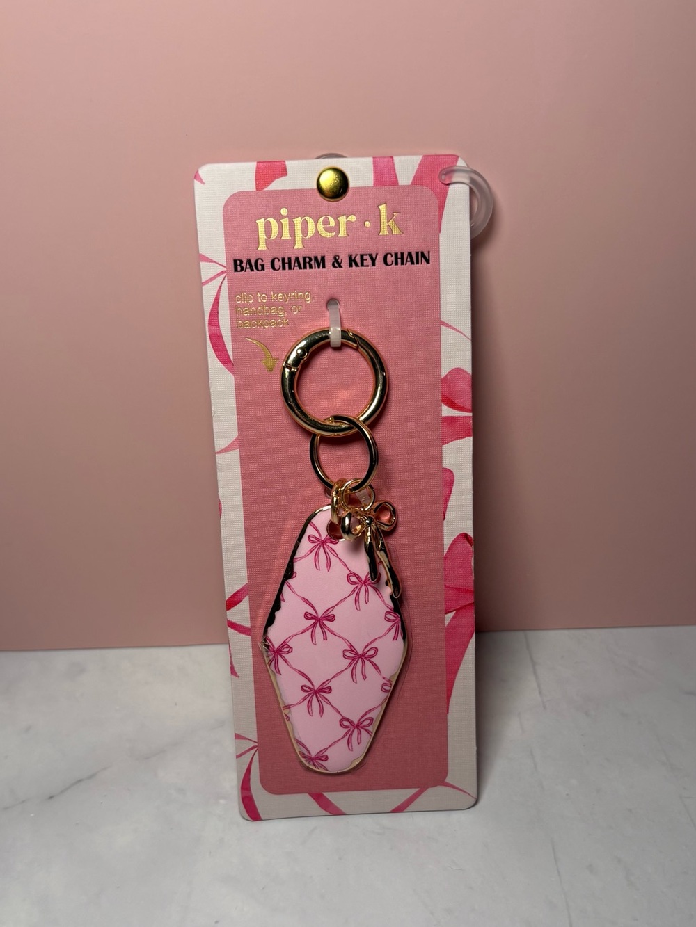🎀 Piper K Pink Bow Pattern Bag Charm Key Chain